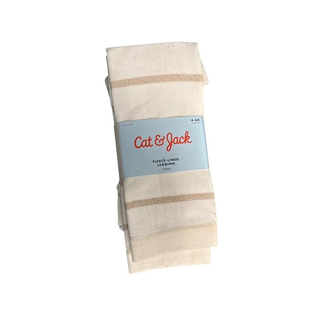 Cat & Jack Fleece-Lined Leggings 4-6X Ivory/Gold Stripes 1 Pair